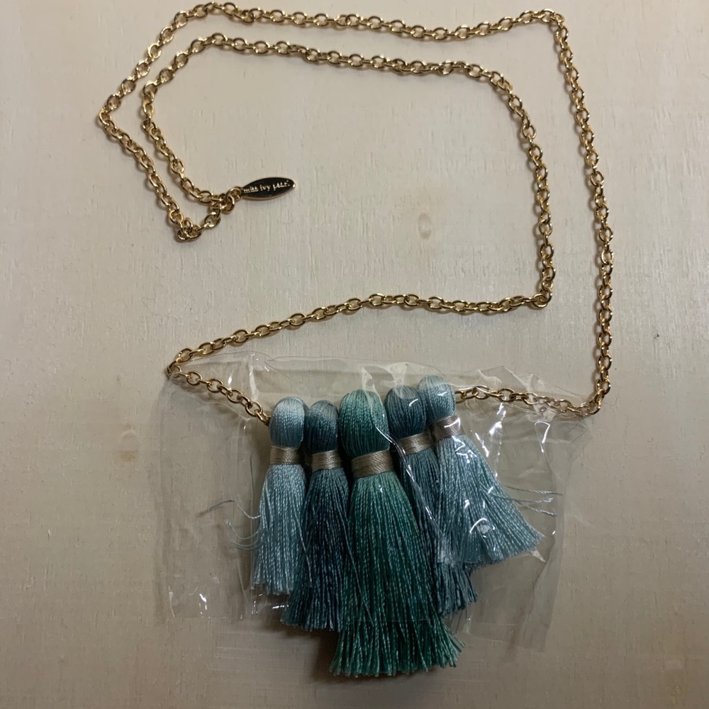 Miss Ivy Pearl Necklace Tassel Blue Green Popsugar